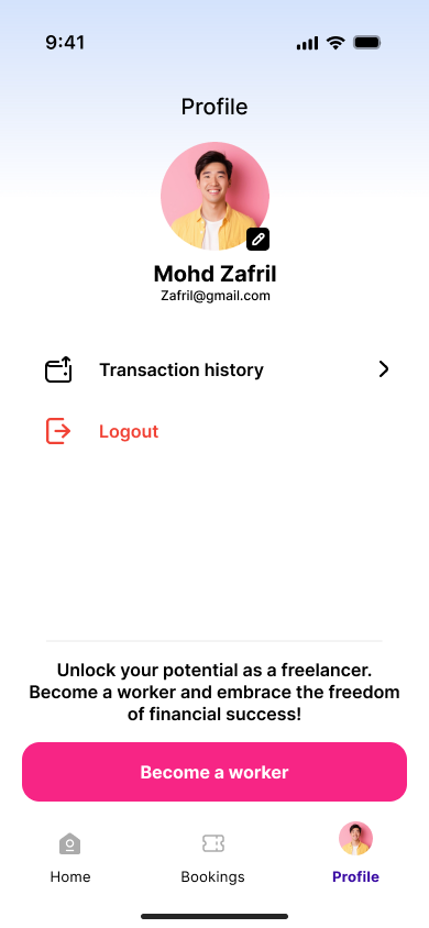 Workify customer profile screen